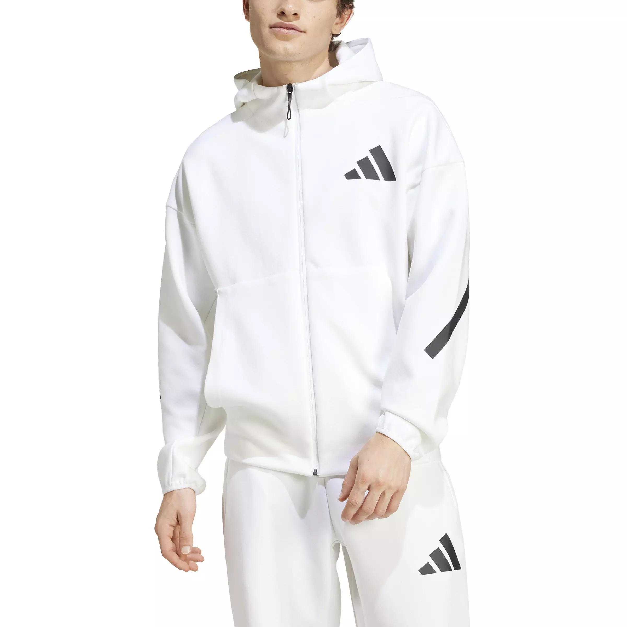 タッキー adidas Men's Z.N.E. Full-Zip Hooded Track Jacket - White